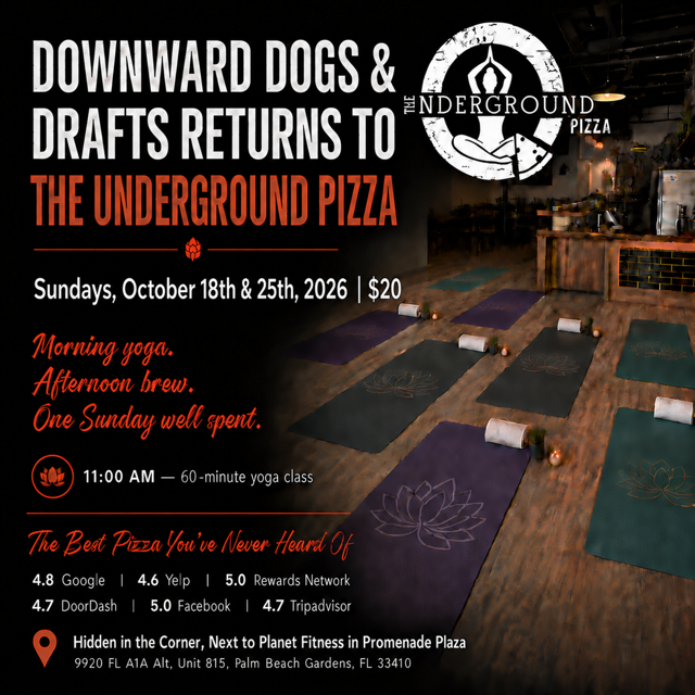🧘🍺 Sip & Stretch Sunday 10/25/26 @ THE UNDERGROUND PIZZA🍺 🧘