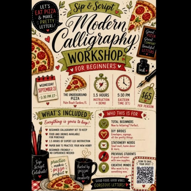✒️ 🍕Sip & Script: Modern Calligraphy Workshop for Beginners ✒️🍕